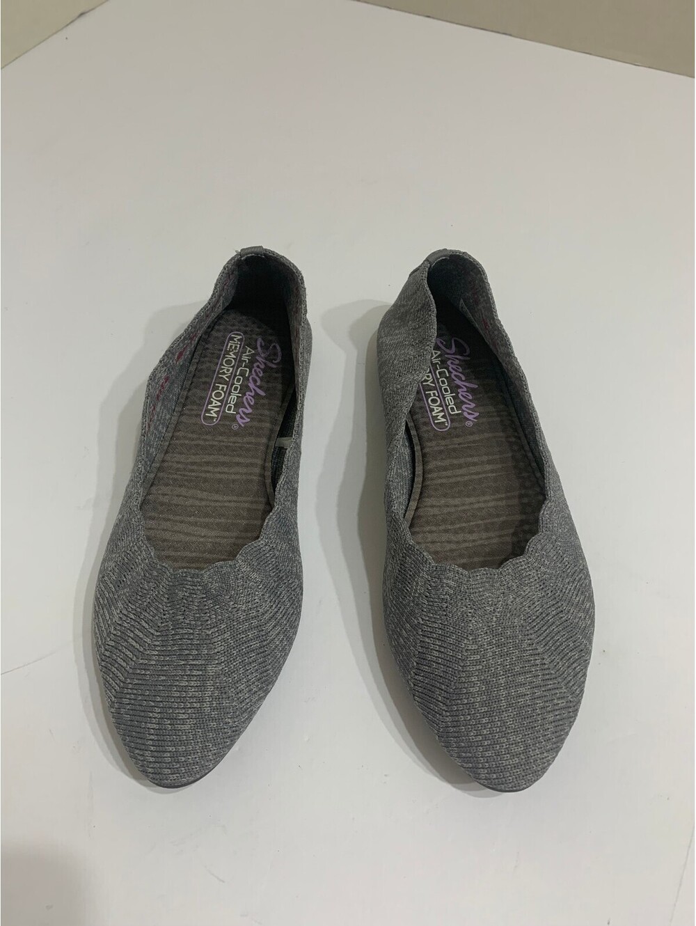 Skechers Stretch Fit Gray Knit Ballet Flats Air Cooled Memory Foam Women’s 6.5